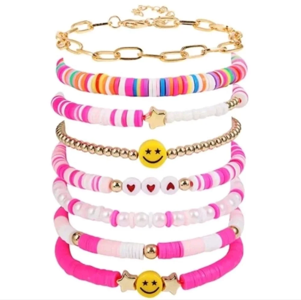 Kids Stackable Charm Bracelets-Clay beads-4 pcs Set